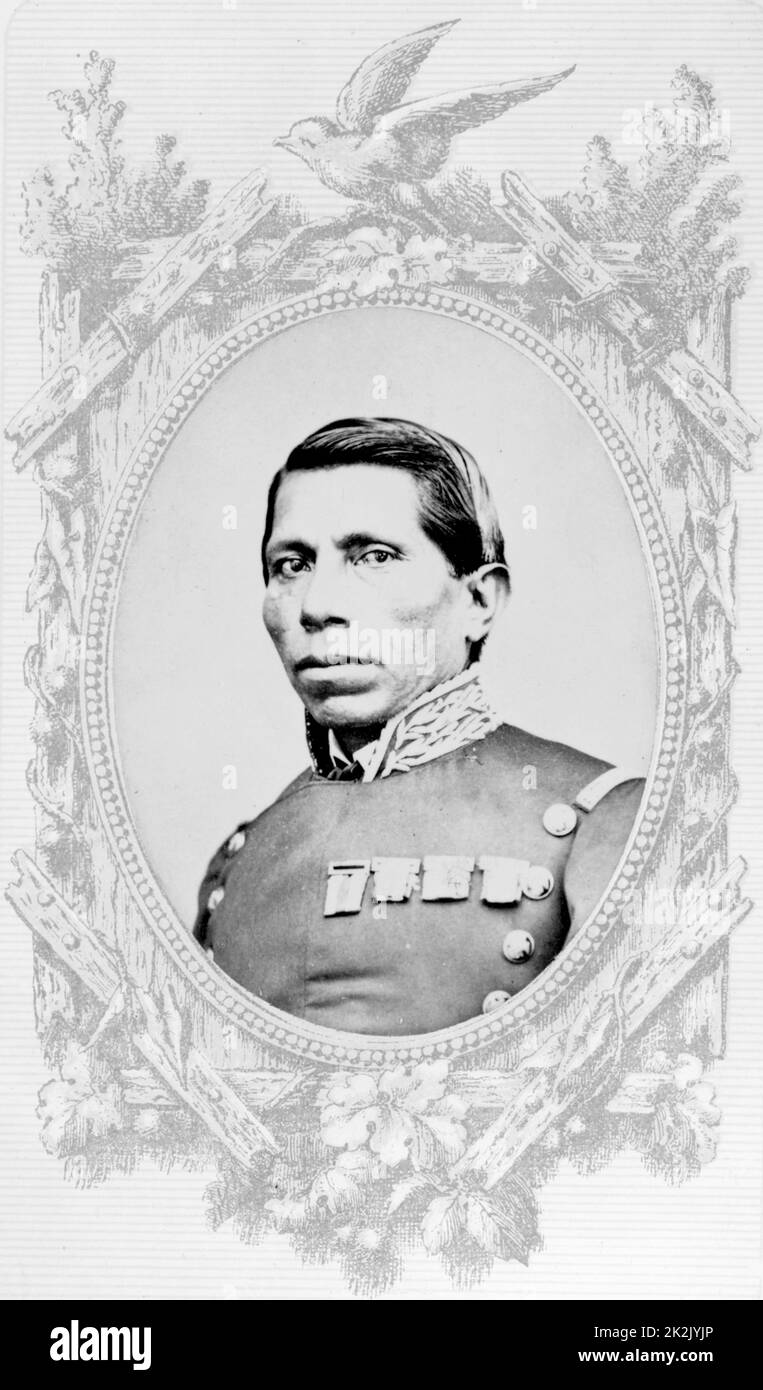 General Tomás Mejía (September 17, 1820 – June 19, 1867) was a Mexican soldier born in Pinal de Amoles, Sierra Gorda, Querétaro. He fought as a Cavalry General on the side of Emperor Maximilian in 1862.   Tomás Mejía, of pure indigenous stock, was executed for treason, together with General Miguel Miramón Stock Photo