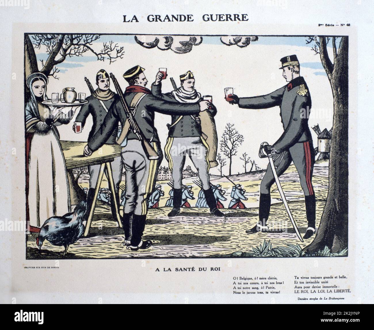 World War I 1914-1918:  Popular print showing  patriotic Belgians toasting their king. Stock Photo
