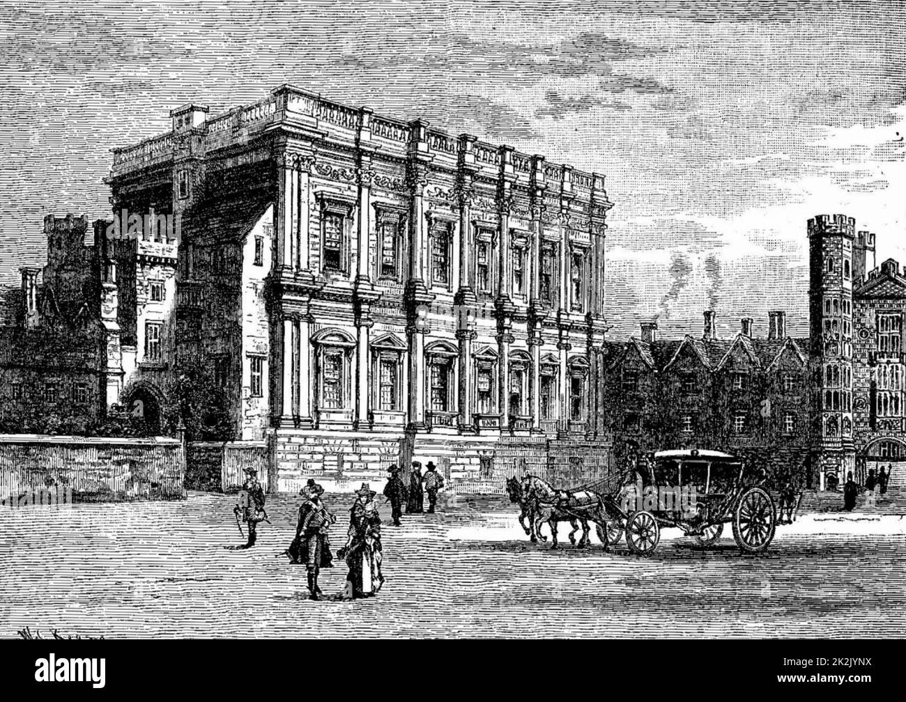 The Banqueting House, Whitehall, London. Circa 1640-70. Architect: Inigo Jones. From an engraving in Cassells England Stock Photo