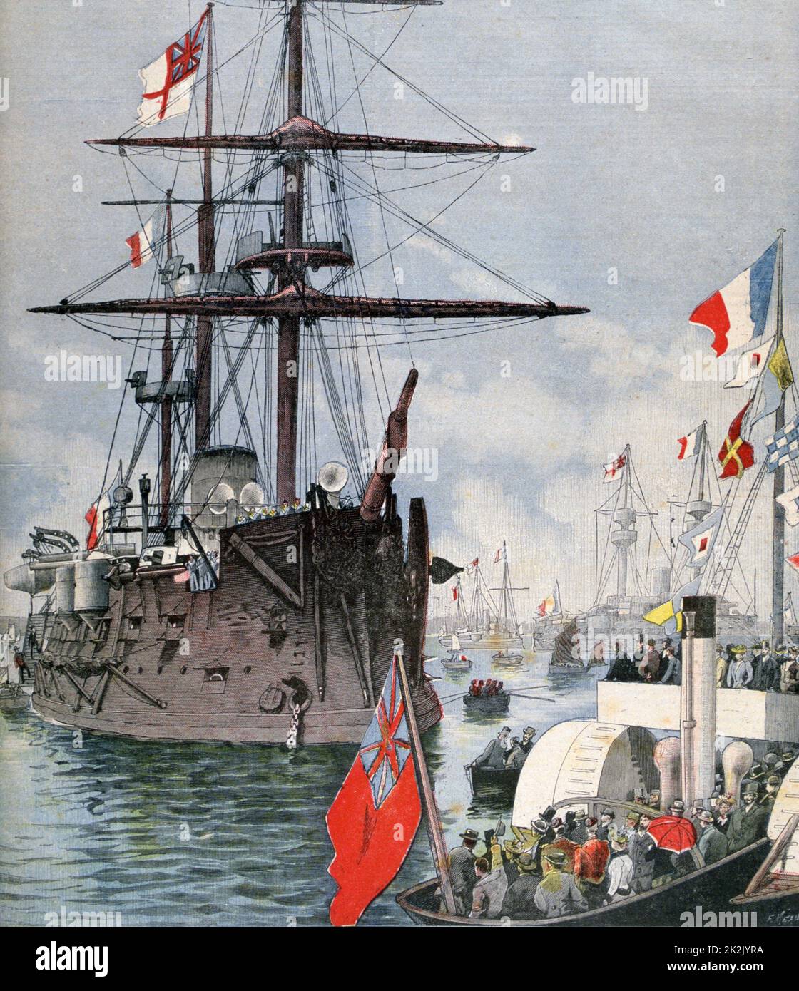 The French fleet visiting Portsmouth, England. The ironclad 'Marengo', the French flagship. From 'Le Petit Journal', Paris, 29 August 1891. France, Navy, Ship Stock Photo