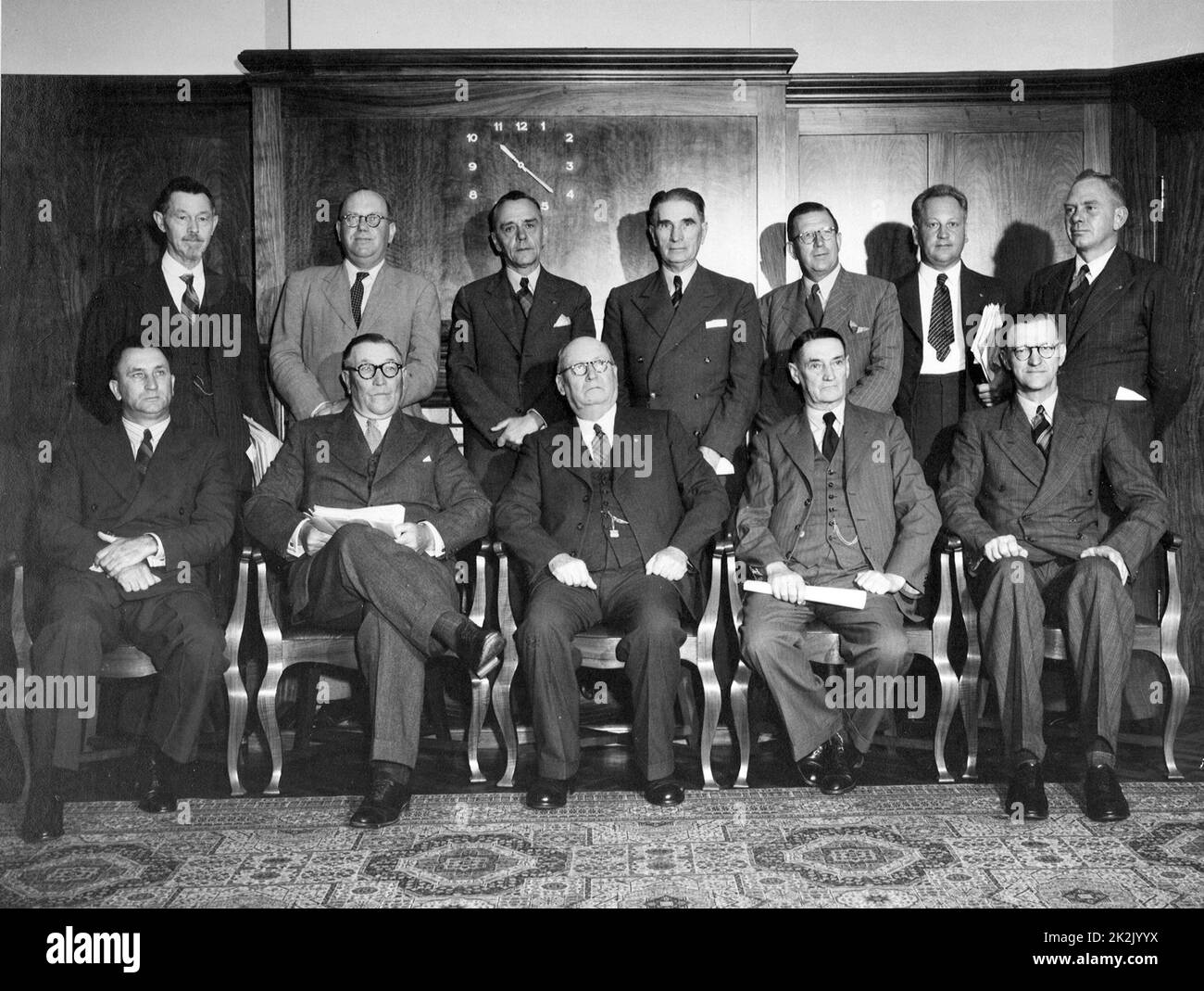 National party, Government of South Africa. Prime Minister Magnus Malan seated centre (1948). Stock Photo