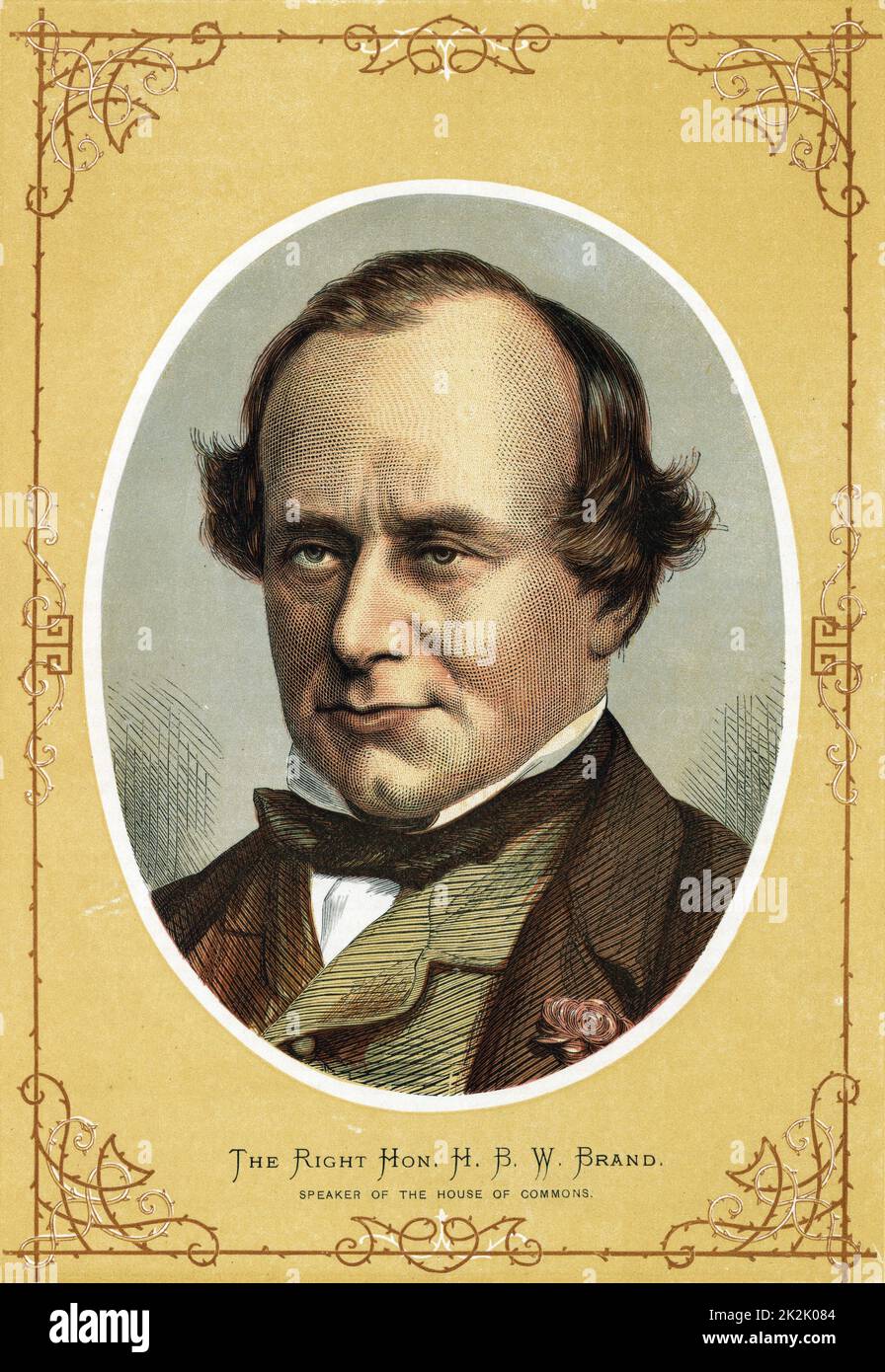 'Henry Bouverie William Brand, 1st Viscount Hampden (1814-1892) English Liberal politician, Speaker of the House of Commons 1872-1894. Colour-printed wood engraving c1890.' Stock Photo