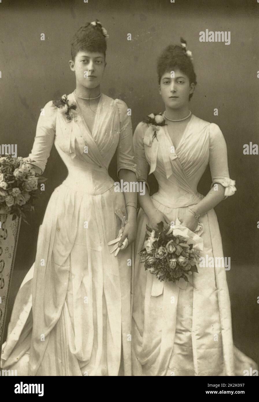 'Daughters of Edward VII of Great Britain pictured c1890.  Princess Victoria (1868-1935), left, and Princess Maud (1869-1938) who married Haakon VII of Norway.' Stock Photo