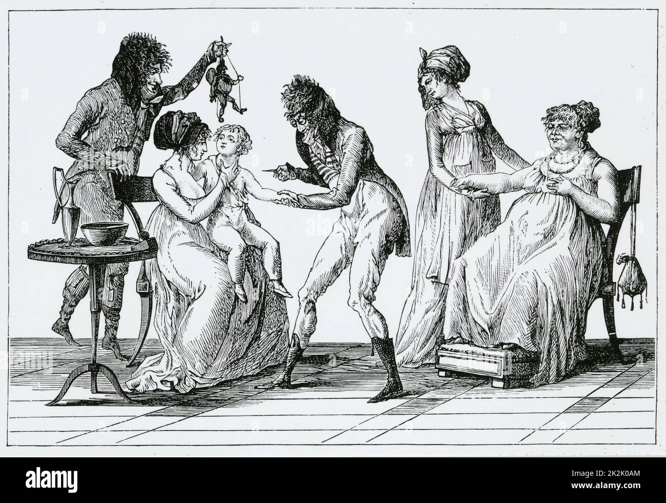 Inoculation a la mode: After a French cartoon of 1797 This cartoon  appeared a year before Jenner puplished his findings and it is likely that smallpox rather than cowpox serum was used. Stock Photo