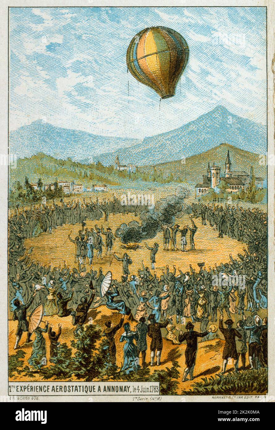Joseph-Michel and Jacques-Etienne Montgolfier, French brothers, inventors of hot air balloon. From collecting card celebrating the centenary of their first public demonstration at Annonay 4 June 1783. Aeronautics Flying Aviation Ballooning Stock Photo