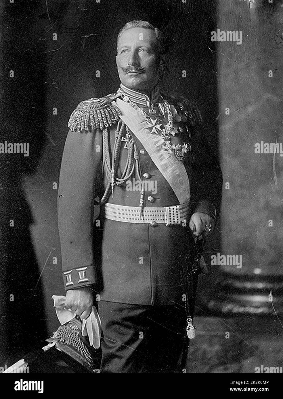 Wilhelm II (1859-1941) Emperor of Germany 1888-1918. Three-quarter length image of Wilhelm (William) in military uniform, hand on sword hilt disguising his hand injured at birth and affected by Erb's Palsy. Medicine Orthopaedics Stock Photo