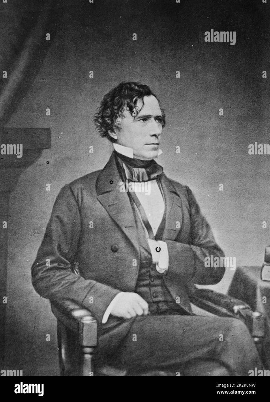 Franklin Pierce (1804-1869) American lawyer and politician, 14th President of the United States 1853-1857 . Three-quarter length portrait of Pierce seated and looking towards the right, 1855-1865. Stock Photo