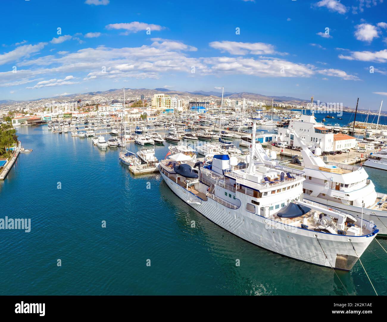 Aerial drone view of Limassol marina. Cyprus Stock Photo