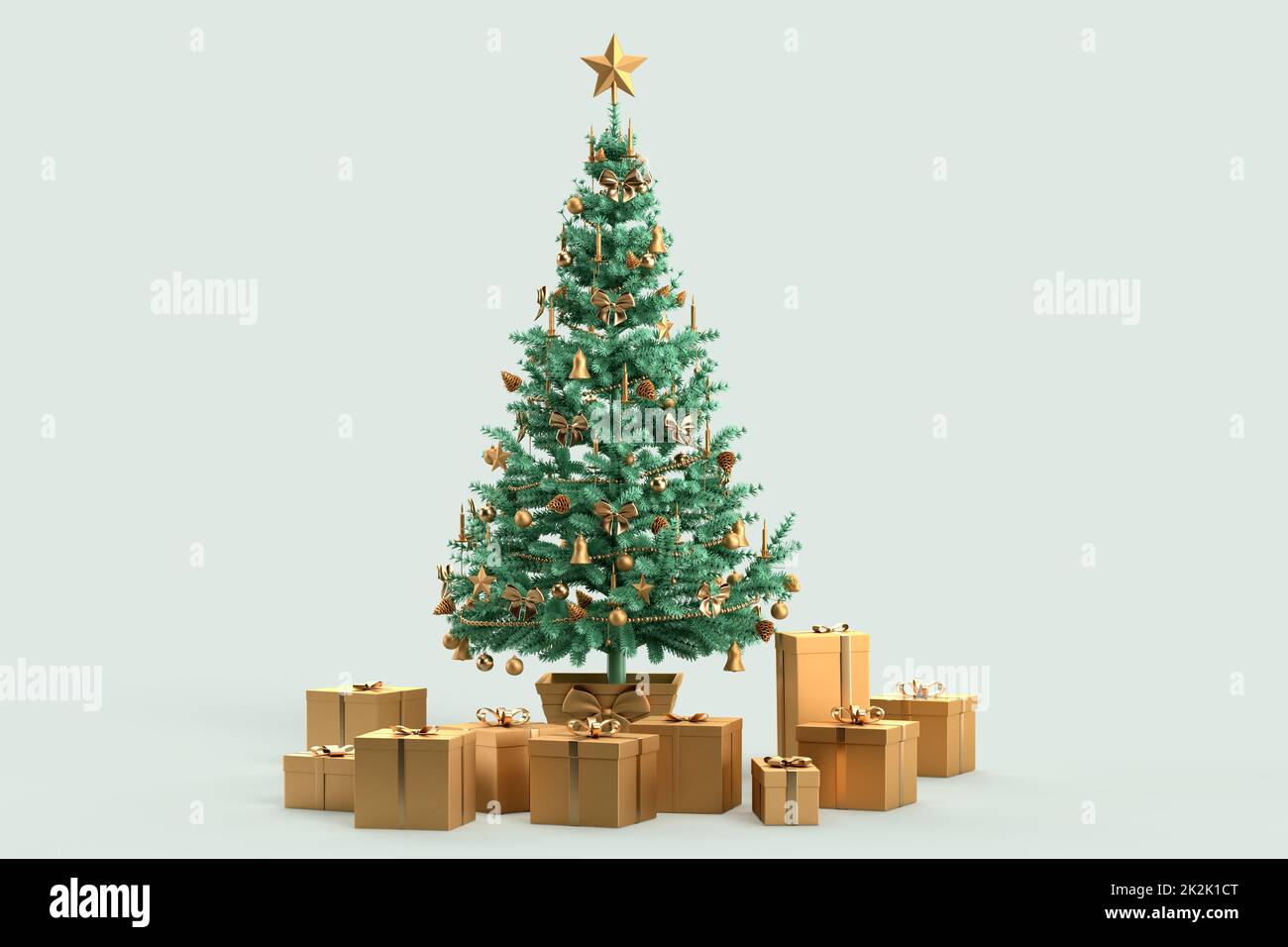 Christmas tree with gift boxes on teal background. 3D Rendering Stock ...