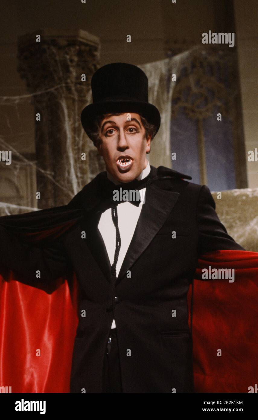 Stéphane Collaro dressed as a vampire for a sketch in the comedy TV show 'Cocoricocoboy' in 1986. Stock Photo