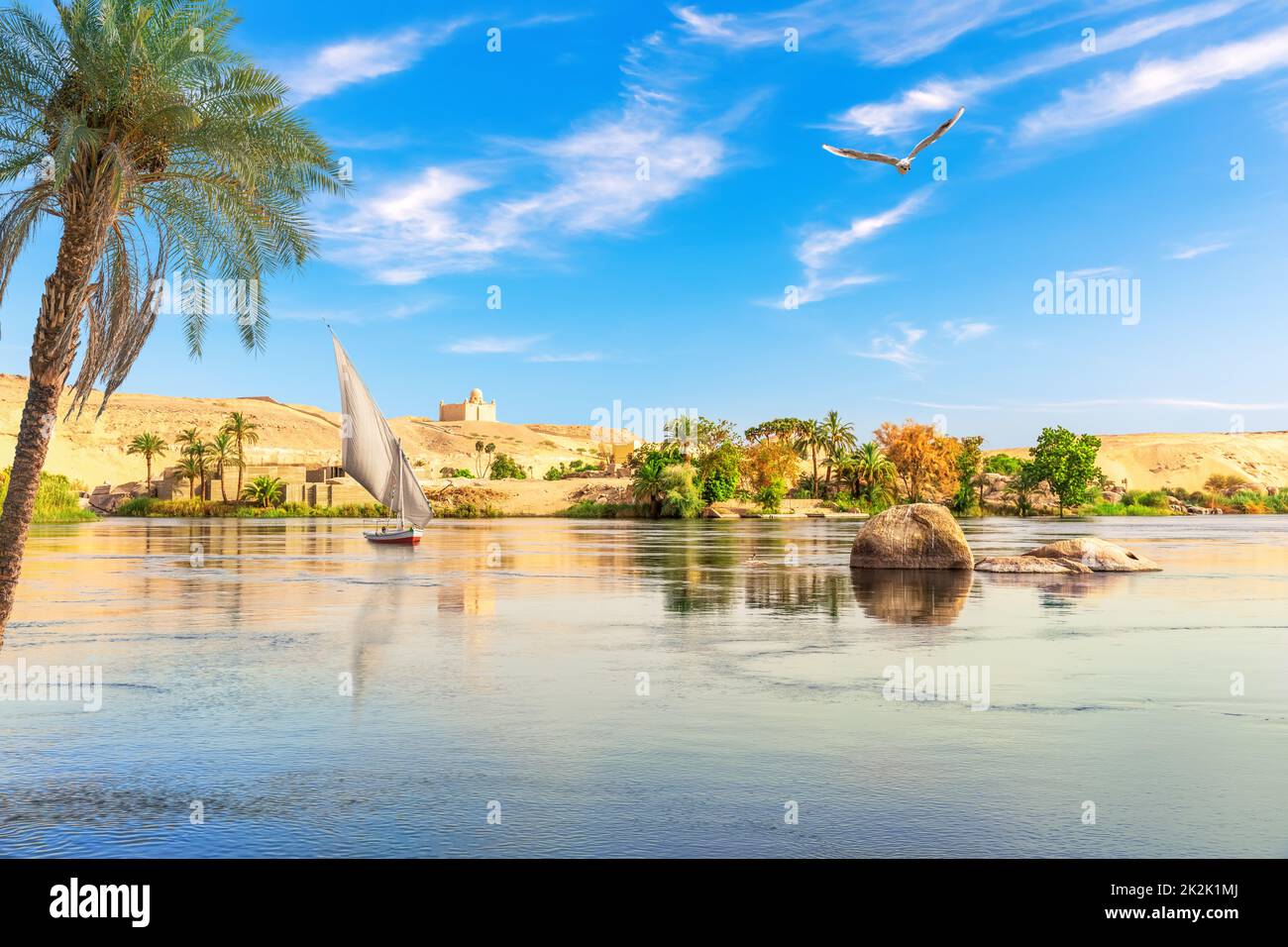 The Nile river picturesque scenery, Aswan city, Egypt Stock Photo
