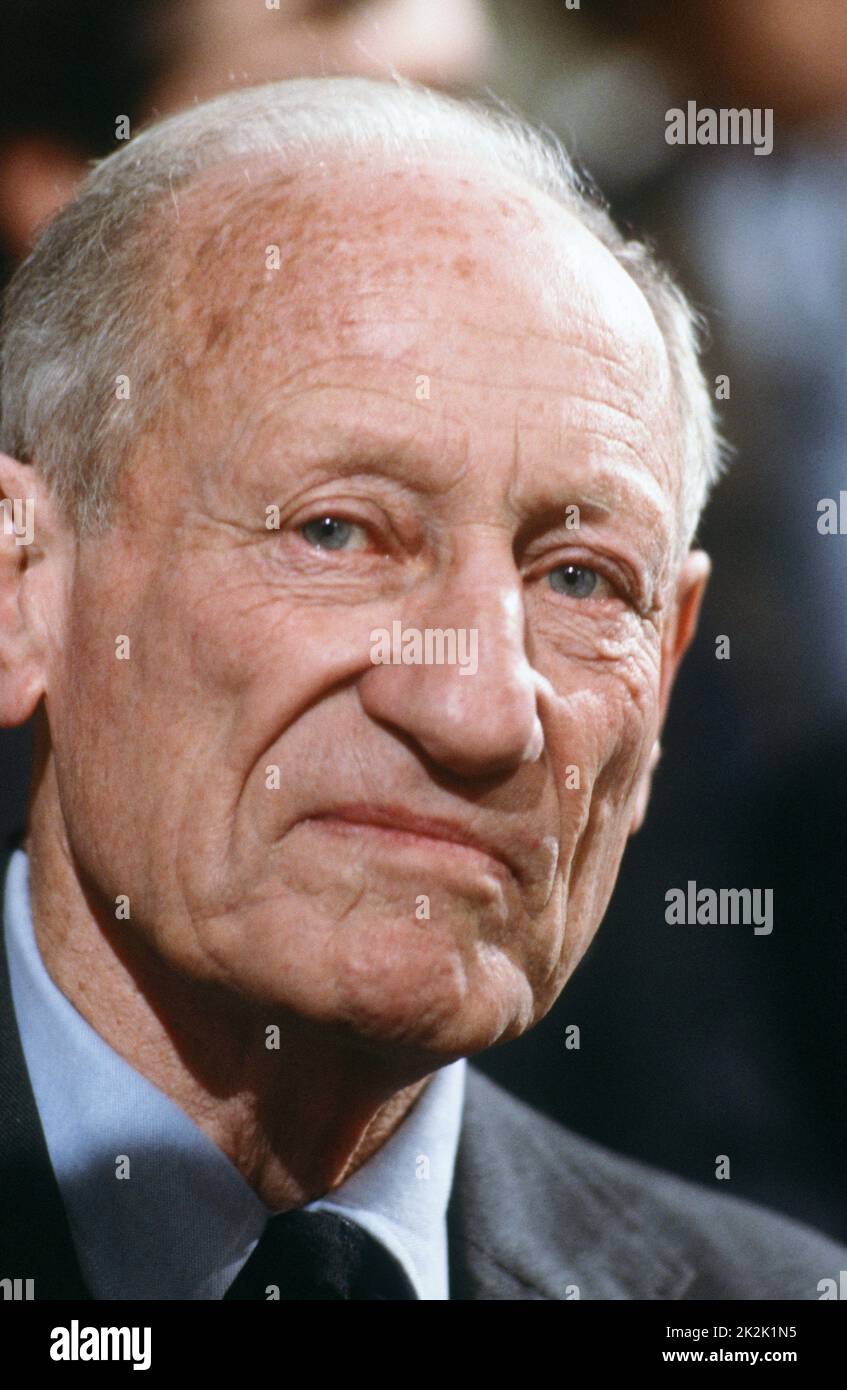 French volcanologist Haroun Tazieff attending a political TV show while