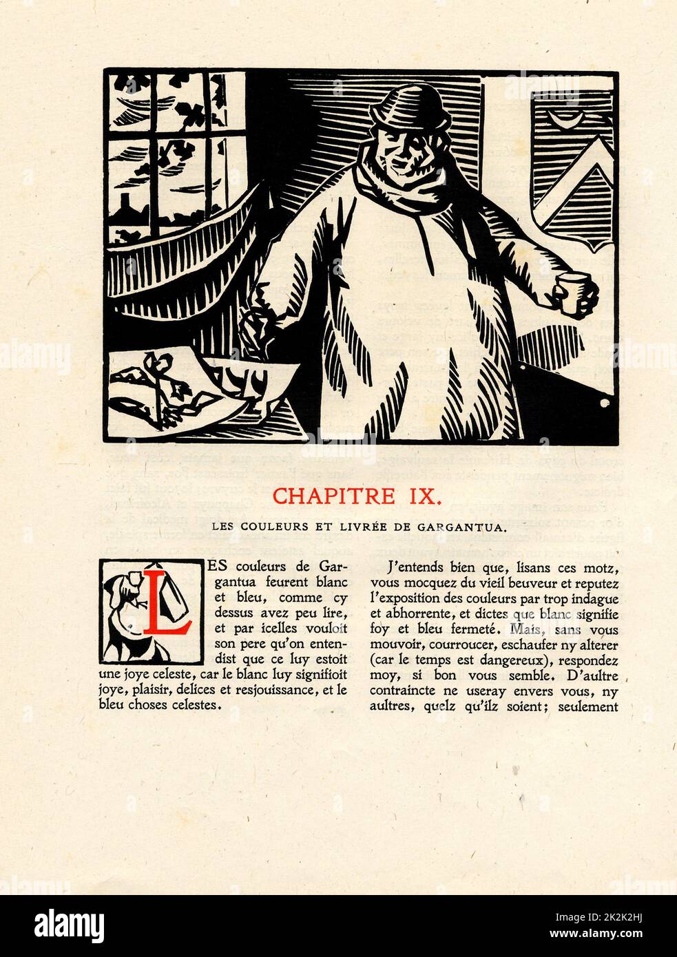 Rabelais : chapiter 9 of 'La vie très horrificque du Grand Gargantua' Woodcut by Hermann Paul Published in 1921 France Private Collection Stock Photo