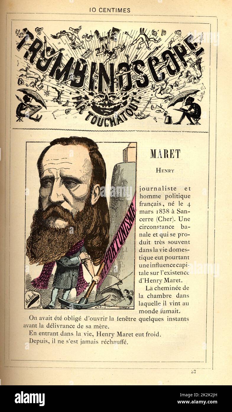 Caricature of Henry Maret (1837-1917), in : 'Le Trombinoscope'  by Touchatout, drawing by Moloch.  19th century  France Private Collection Stock Photo