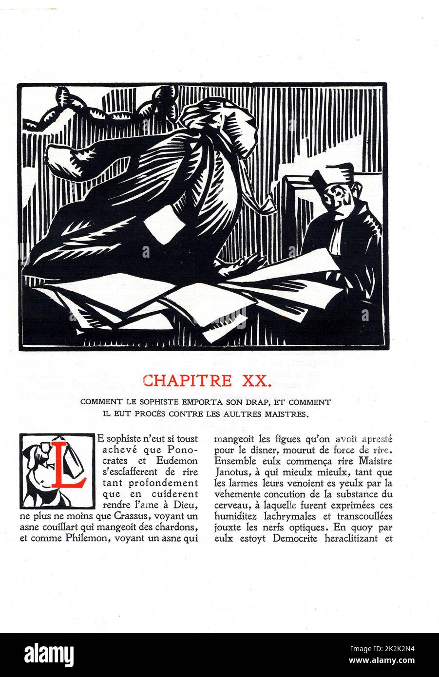Rabelais : chapiter 4 of 'La vie très horrificque du Grand Gargantua' Woodcut by Hermann Paul Published in 1921 France Private Collection Stock Photo