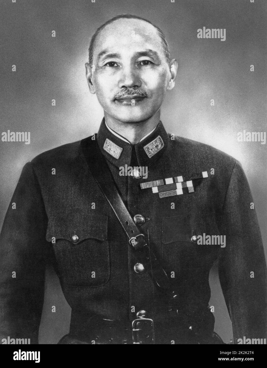 Official portrait of Chiang Kai-shek, Chinese military and statesman representative of the Kuomintang. 1945 Stock Photo