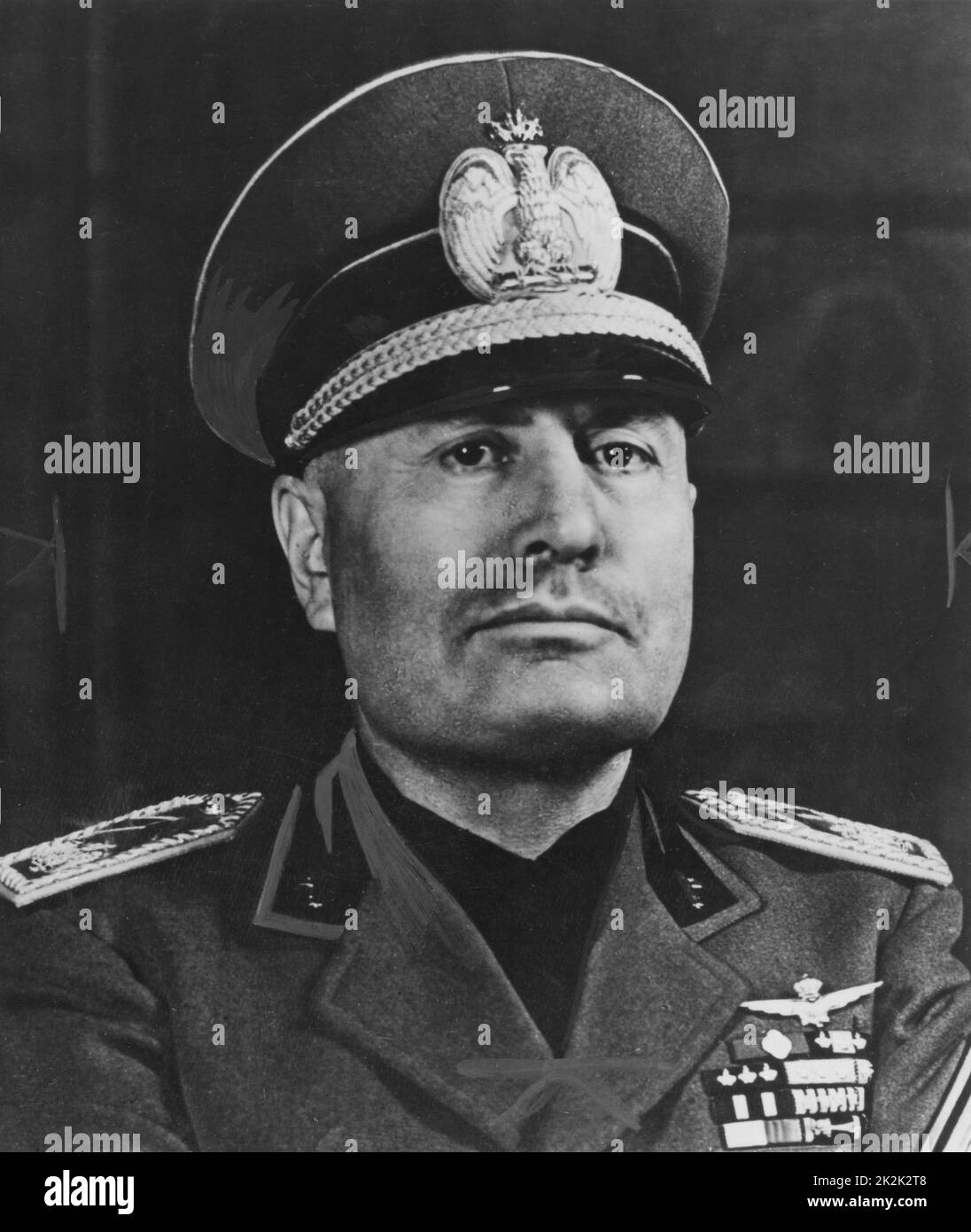 Portrait of the Italian statesman Benito Mussolini in 1942. He established a fascist dictatorship in Italy from 1925 to 1943. Stock Photo