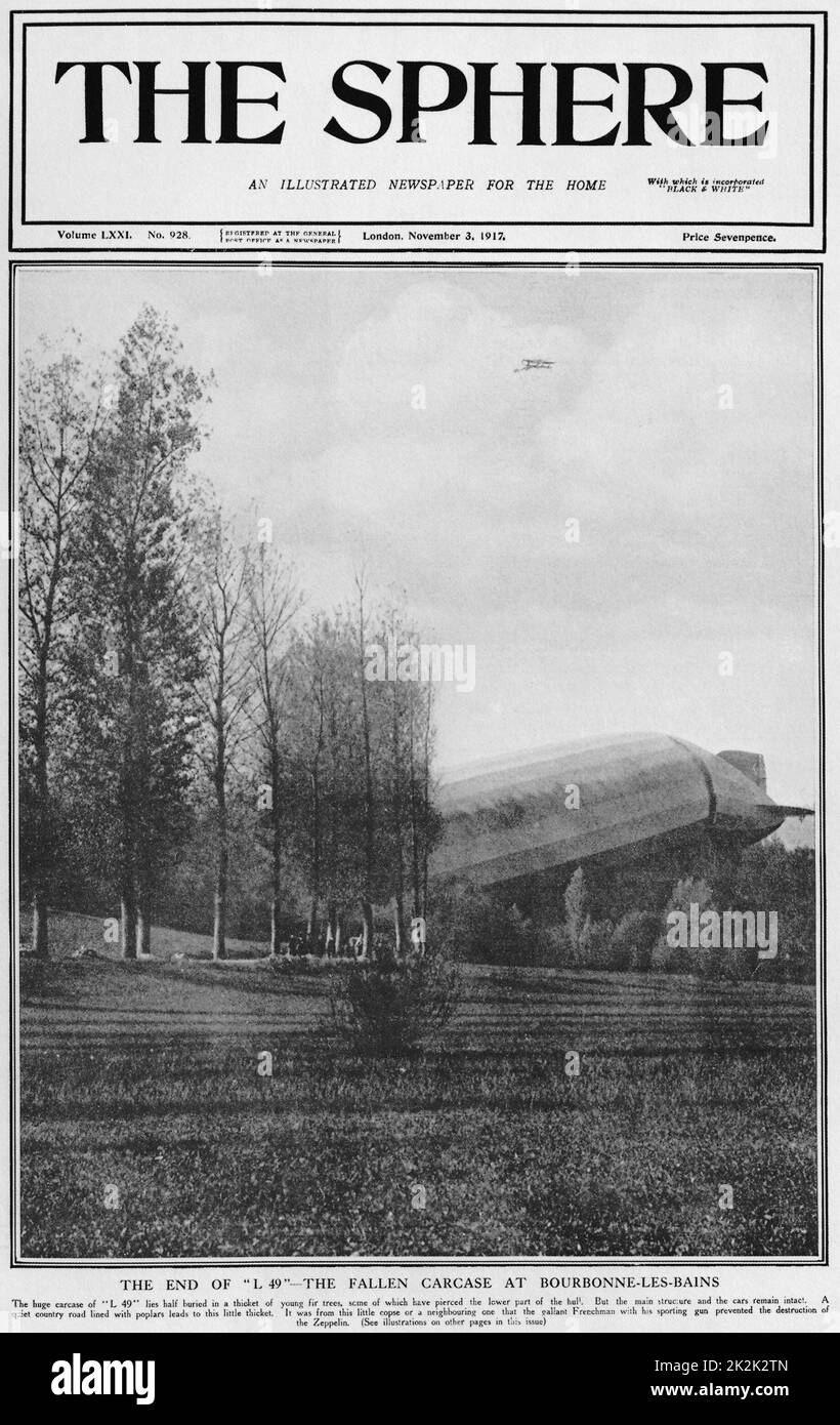 Cover of British magazine 'The Sphere': ; a German zeppelin is shot down November 3, 1917 Stock Photo