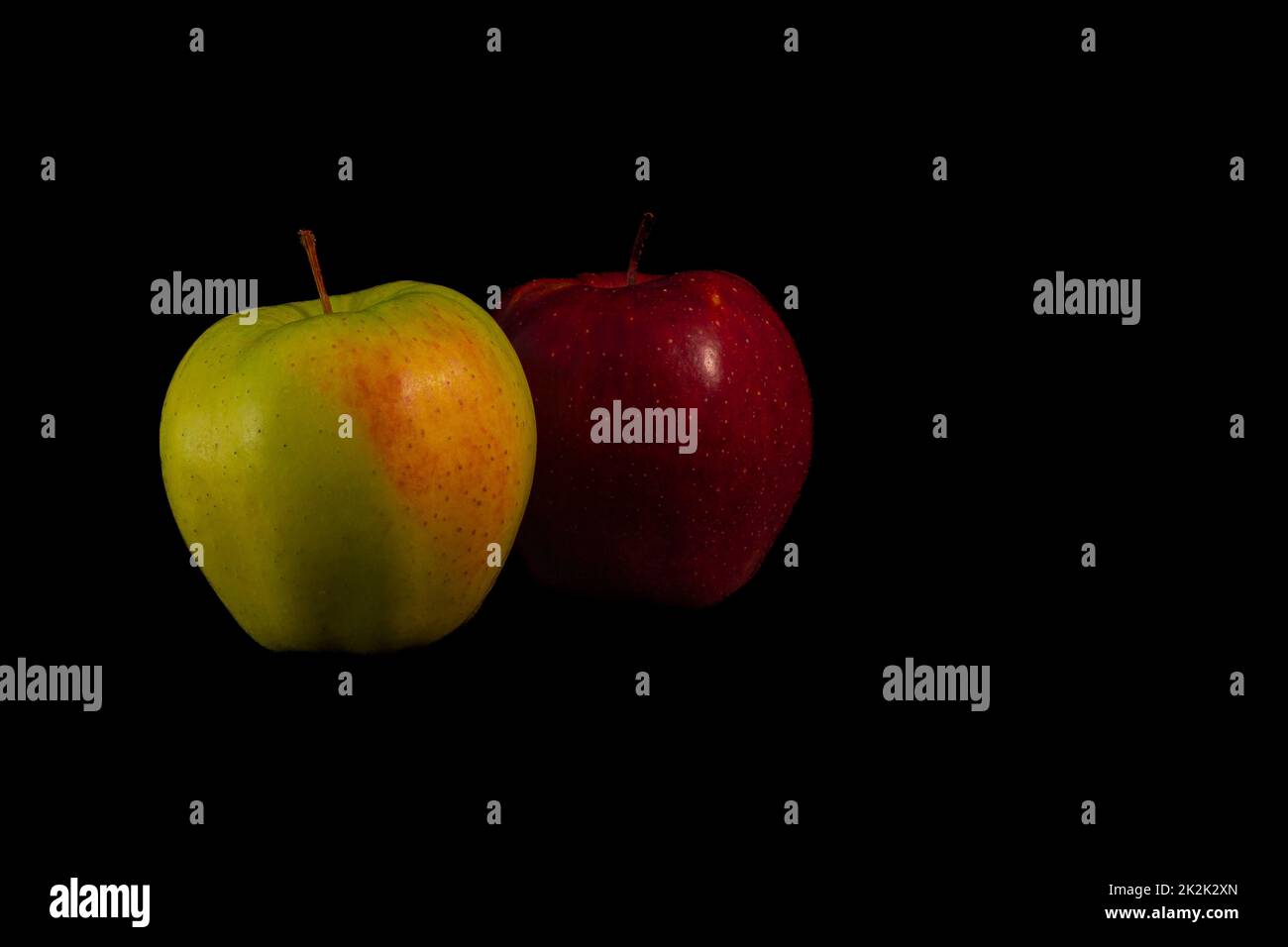 one yellow and one red apple Stock Photo
