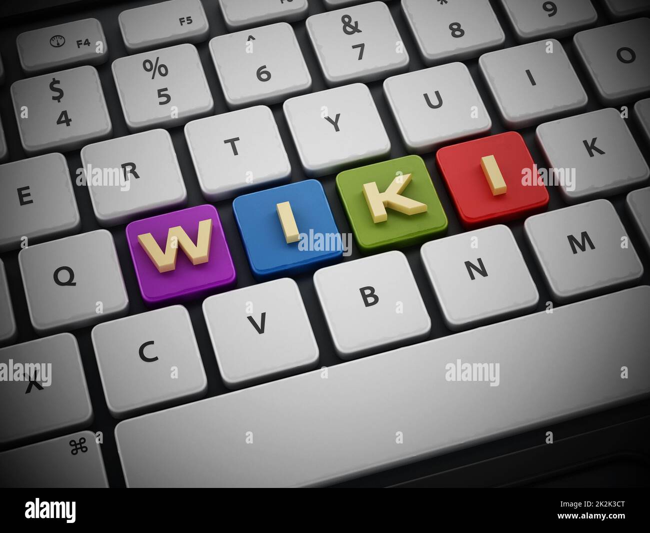 WIKI text on keyboard keys. 3D illustration Stock Photo