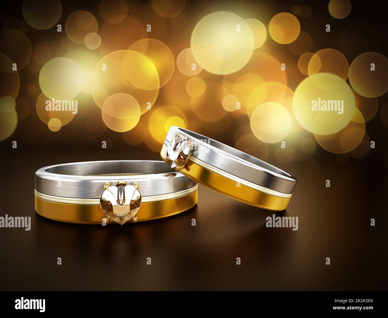 Wedding rings attached together. 3D illustration Stock Photo Alamy