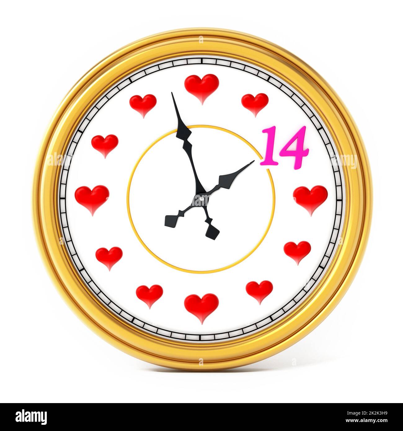 Clock hand pointing pink number 14. 3D illustration Stock Photo - Alamy