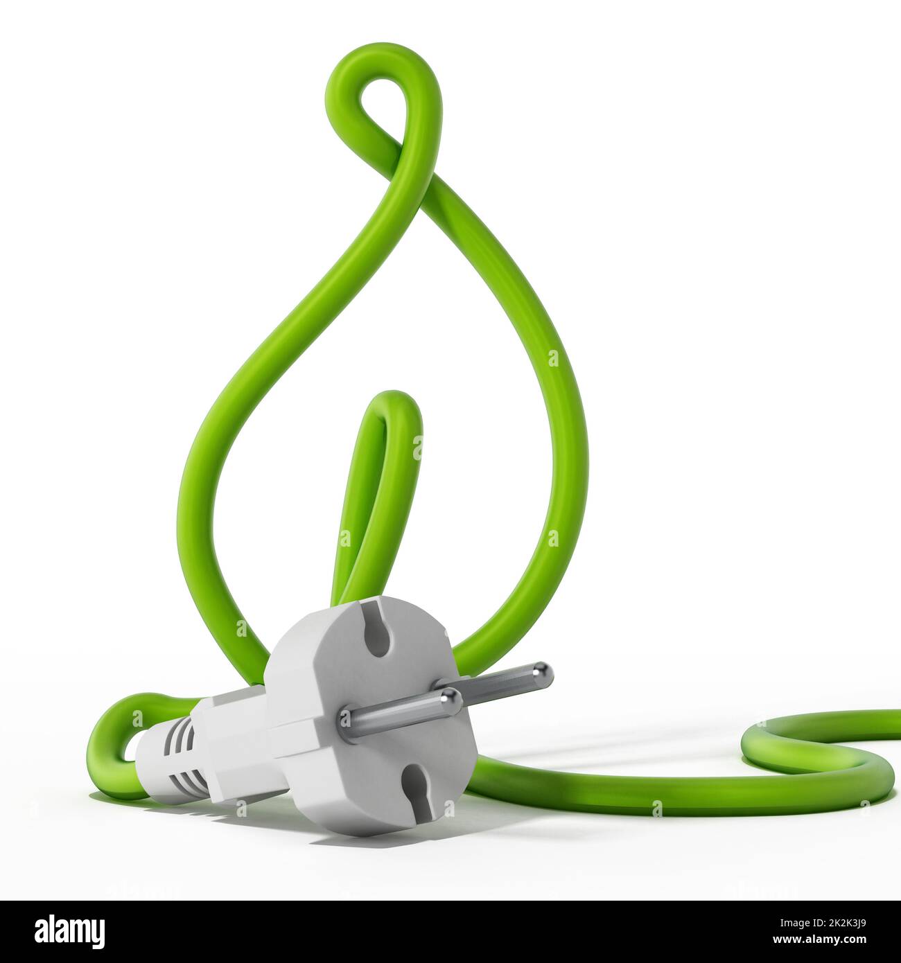 Cable of electric plug forming a leaf shape. 3D illustration Stock