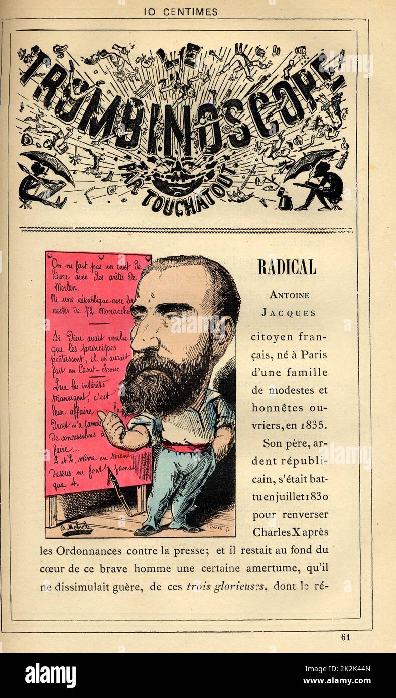 Caricature of the French radicals, in 'Le Trombinoscope' by Touchatout, drawing by Moloch.  19th century  France Private Collection Stock Photo