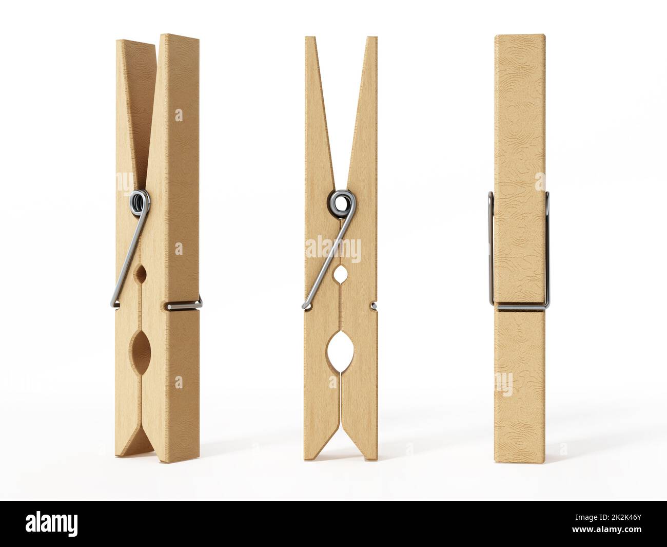 Wooden pegs isolated on white background. 3D illustration Stock Photo