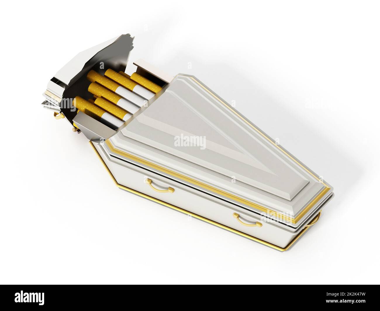 Cigarettes inside white coffin. 3D illustration Stock Photo