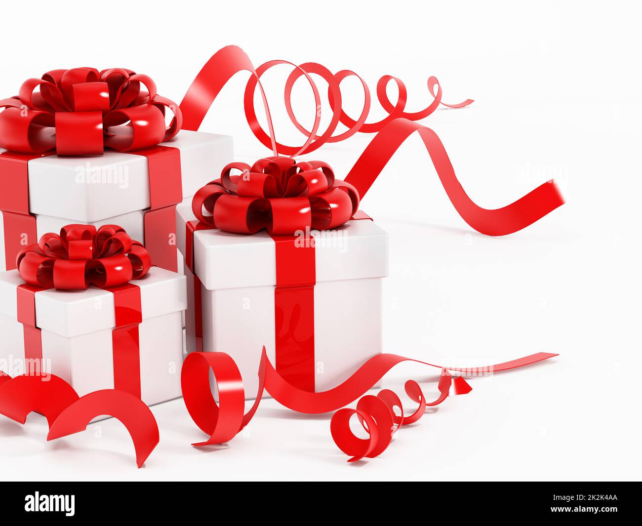 Giftboxes wrapped with red ribbon isolated on white background. 3D ...