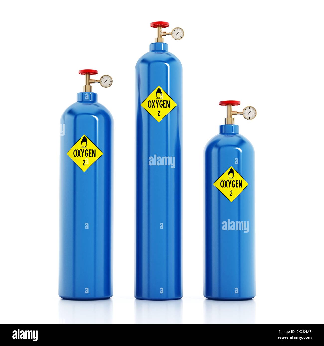 Oxygen tanks isolated on white background. 3D illustration Stock Photo