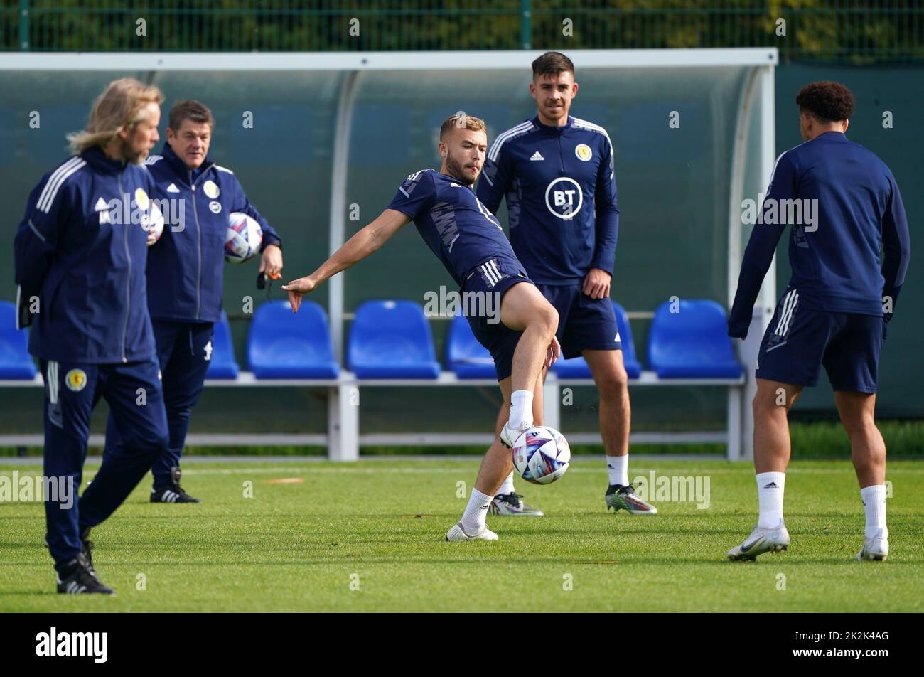 Scotland's Ryan Porteous (centre) during a training session at Oriam, Edinburgh. Picture date: Friday September 23, 2022. Stock Photo