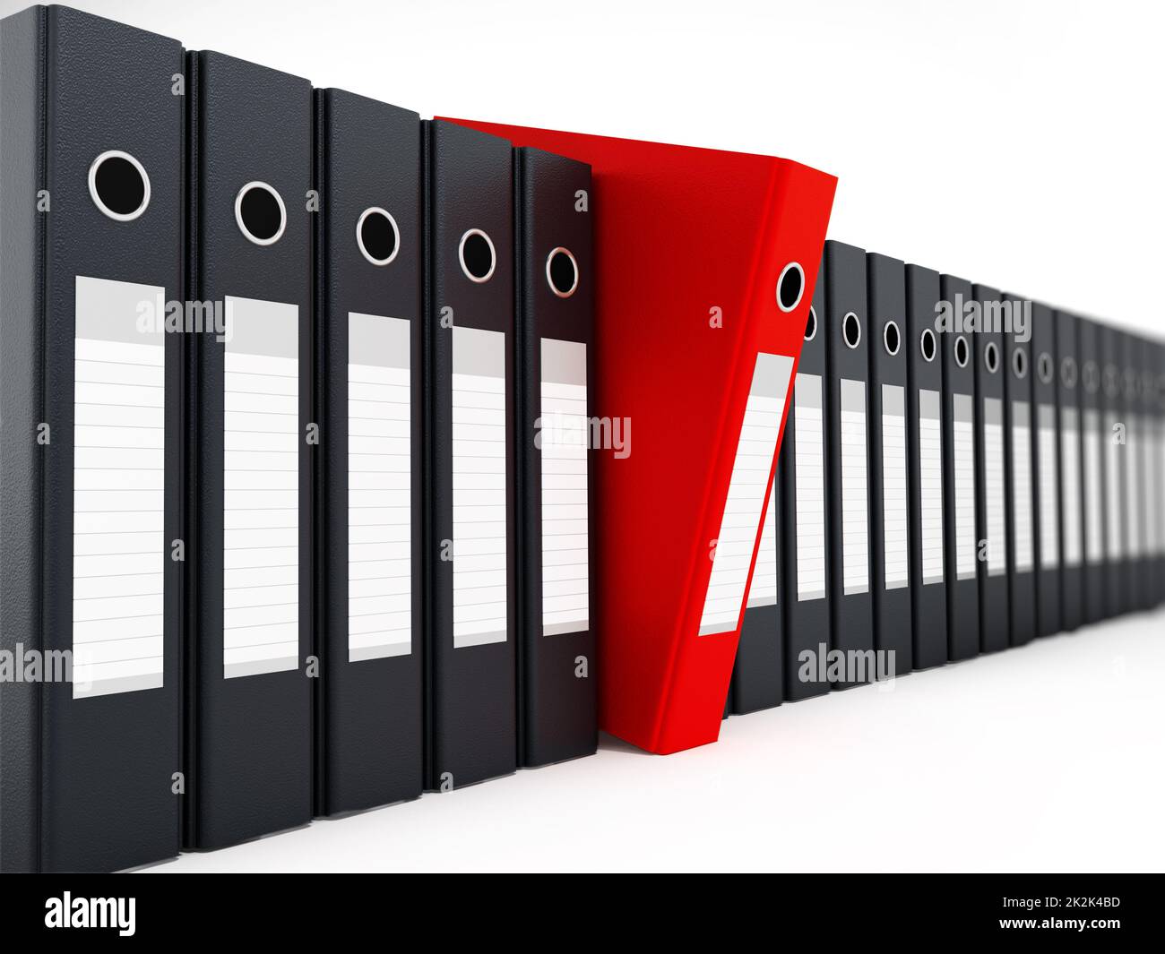 Red folder standing out from black folders. 3D illustration Stock Photo