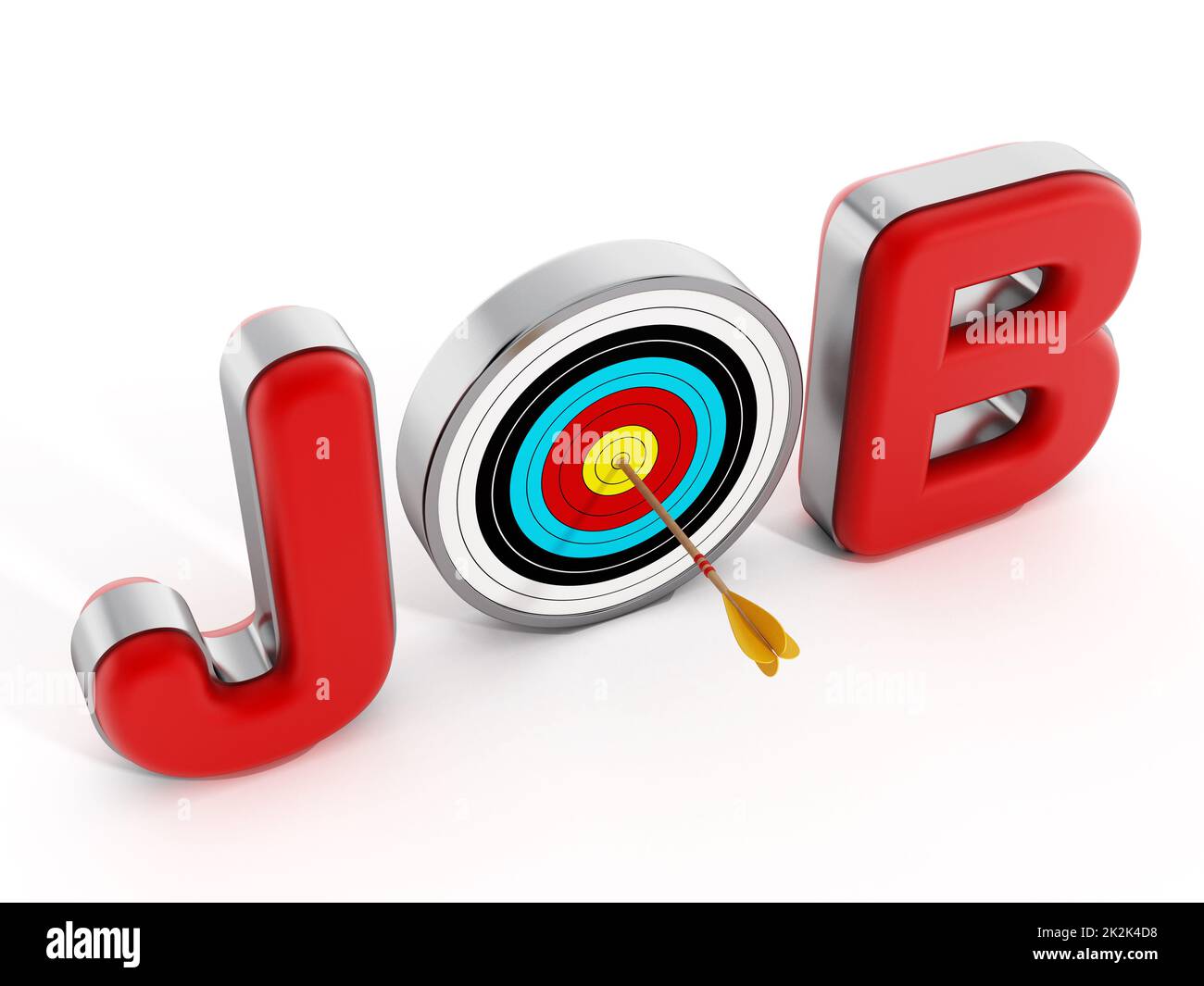 Target with an arrow standing between J and B letters. 3D illustration