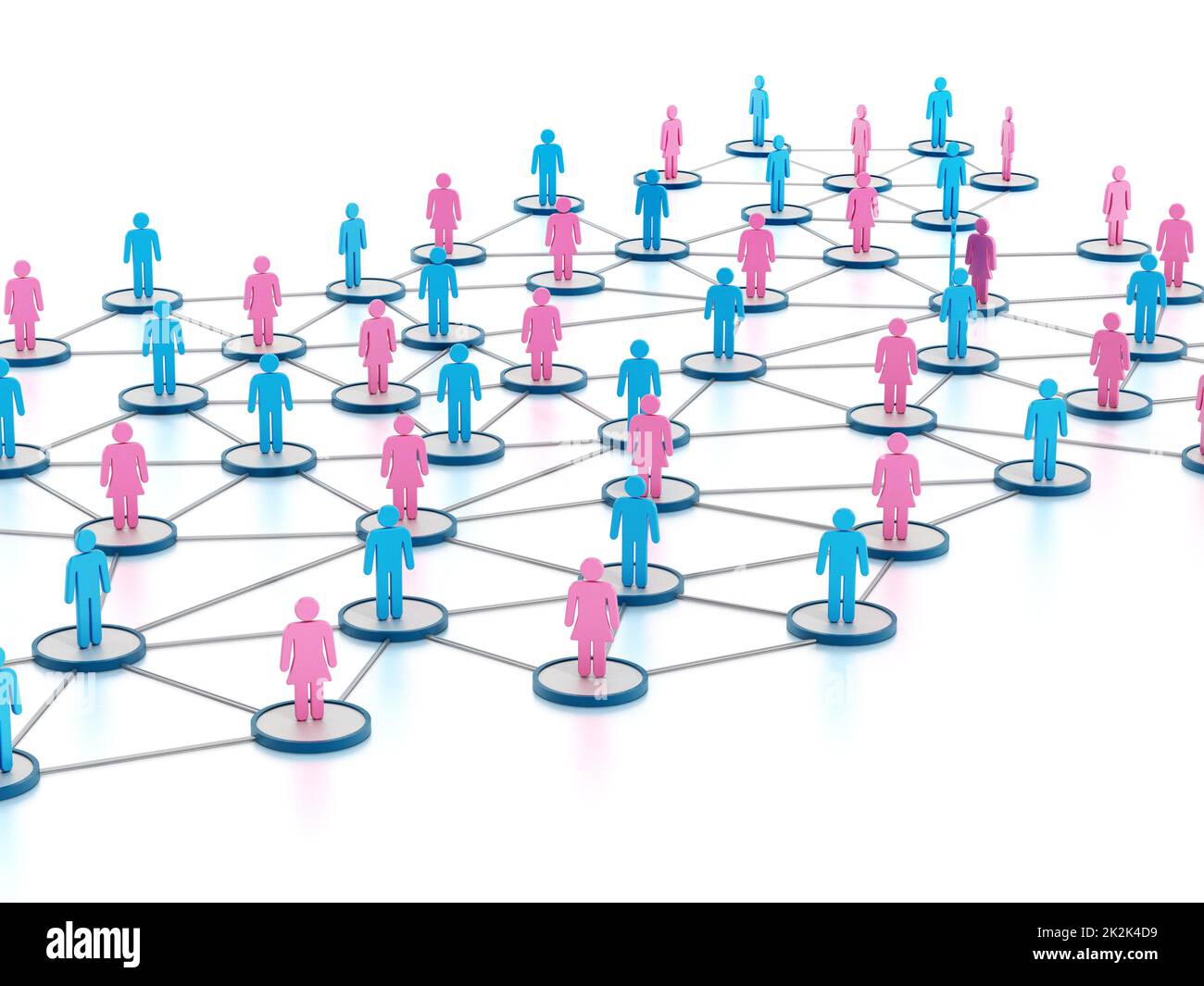 Man and woman silhouettes on green dots connected to each other. 3D ...