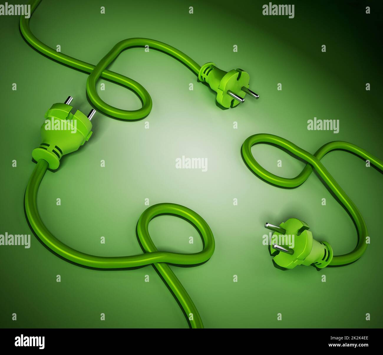 Electric plug and cables forming a recycle symbol. 3D illustration