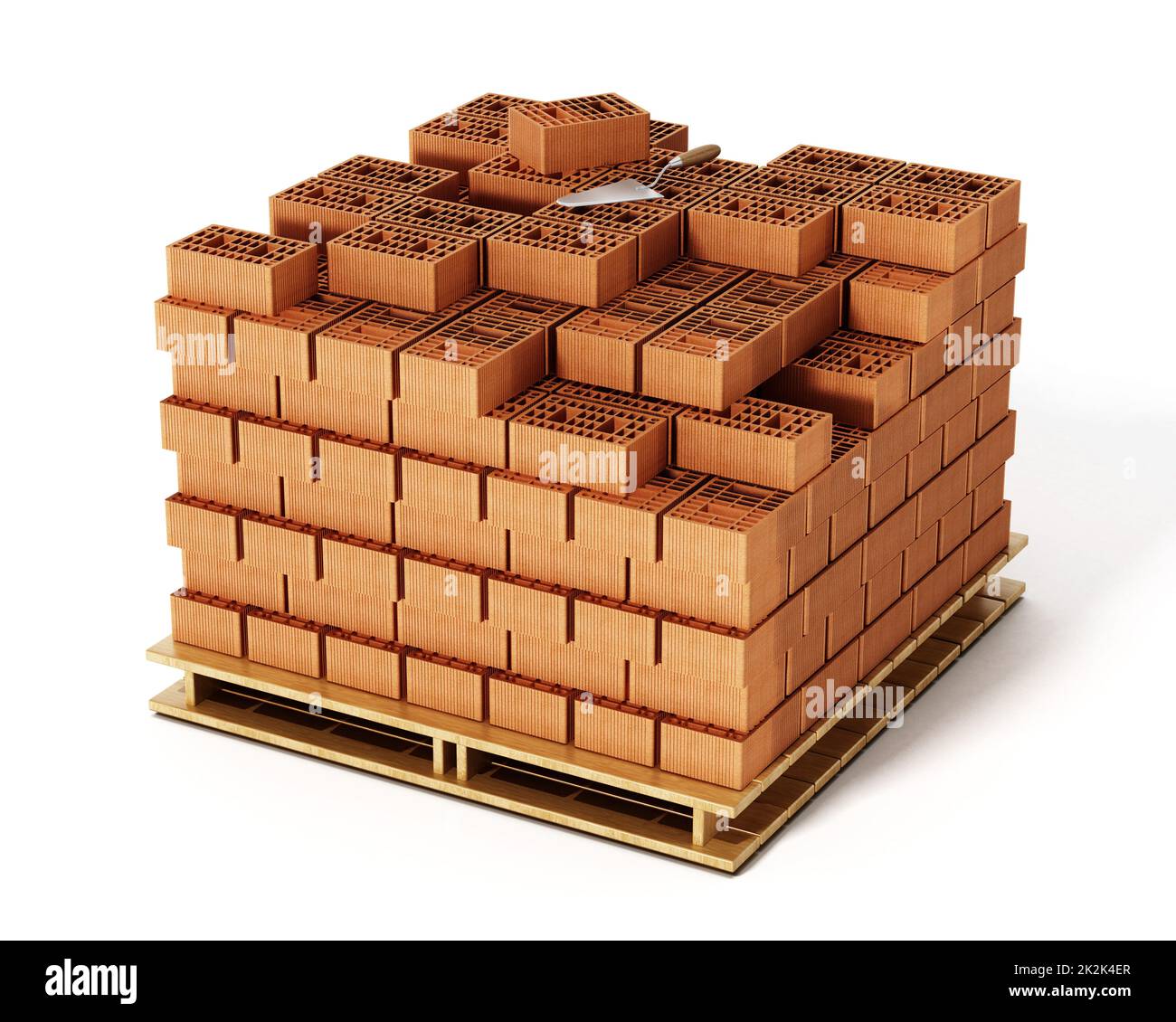 Stack of bricks isolated on white background. 3D illustration Stock