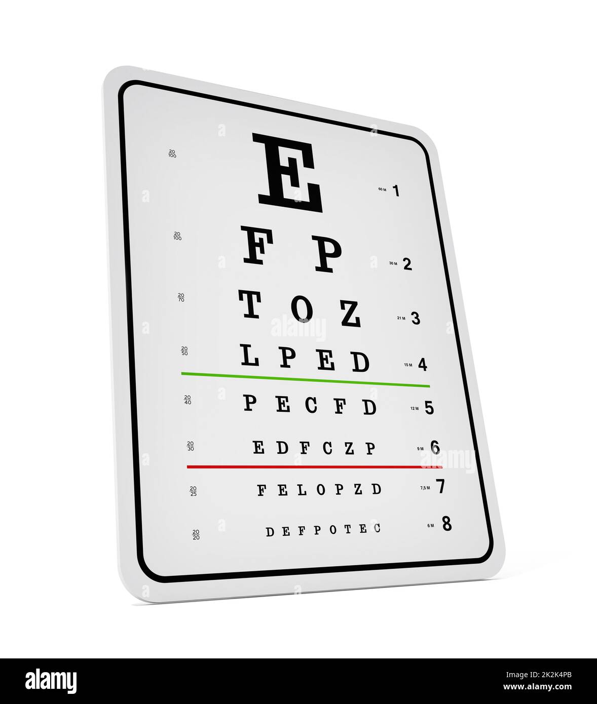 Eye test chart isolated on white background. 3D illustration Stock Photo