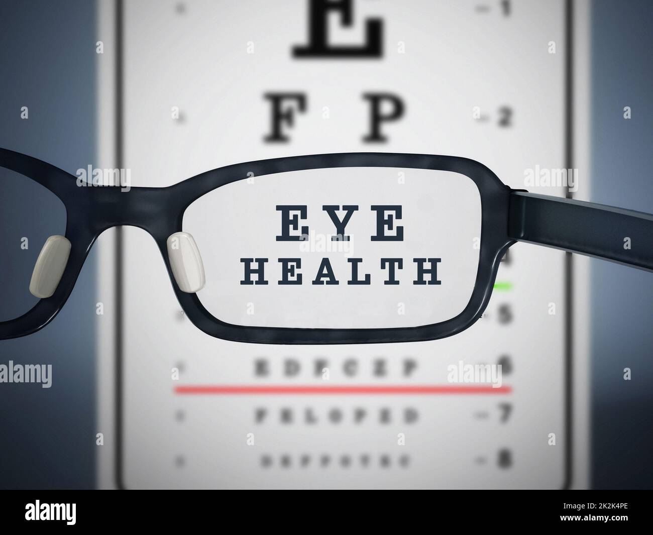 Eye test chart and eyeglasses. 3D illustration Stock Photo