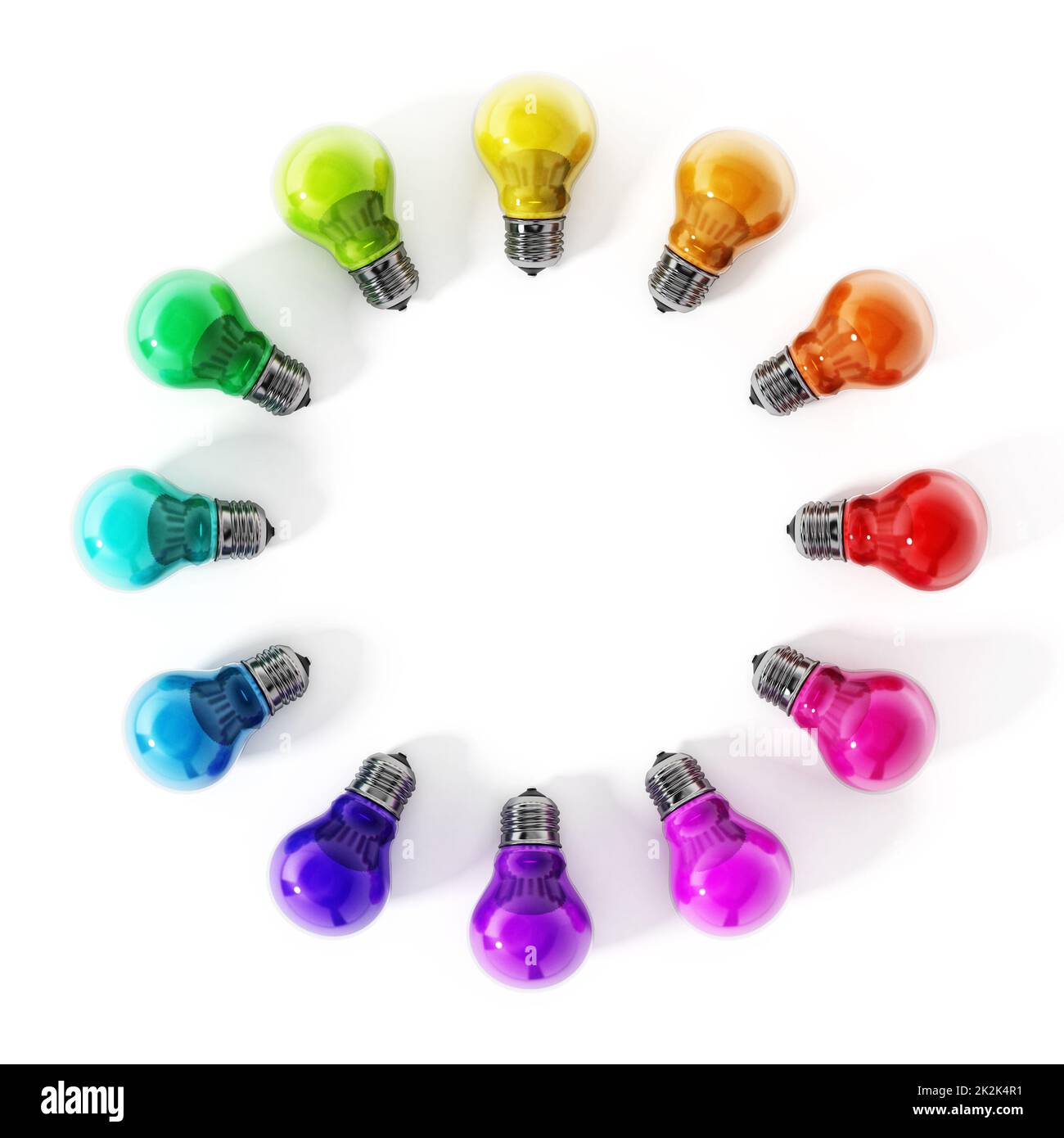 Multi colored lightbulbs in circle formation. 3D illustration Stock ...