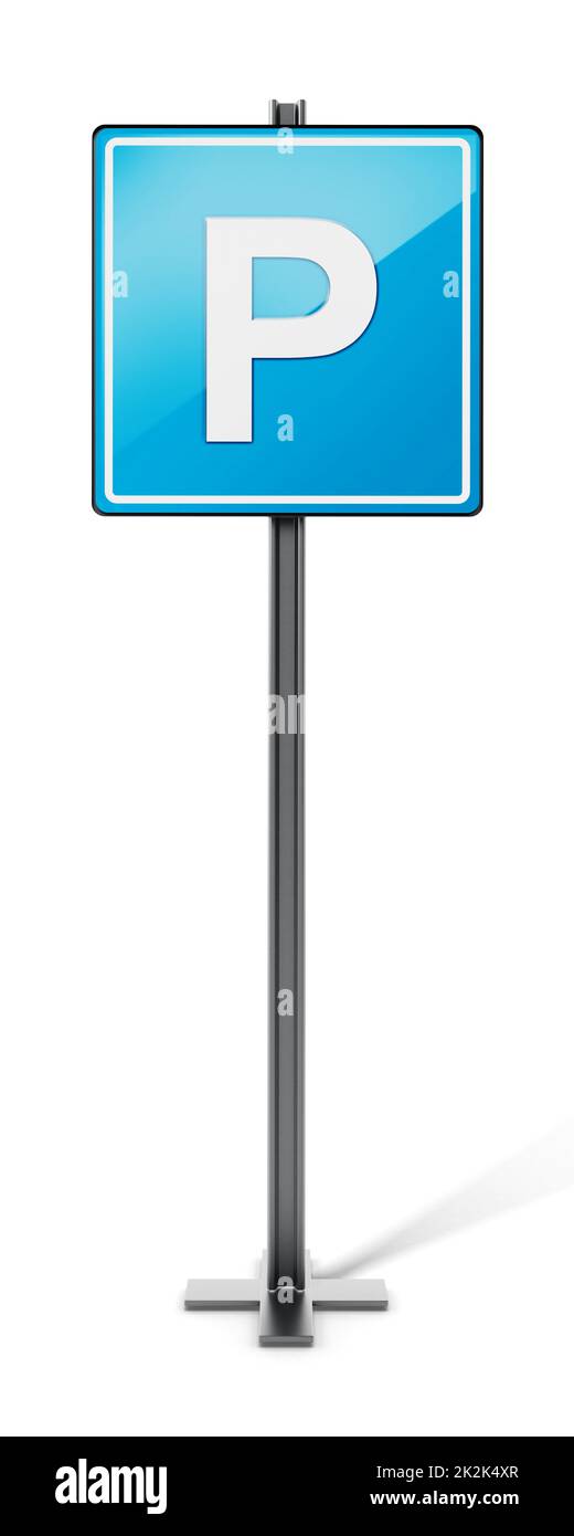 Blue parking traffic sign isolated on white background. 3D illustration Stock Photo