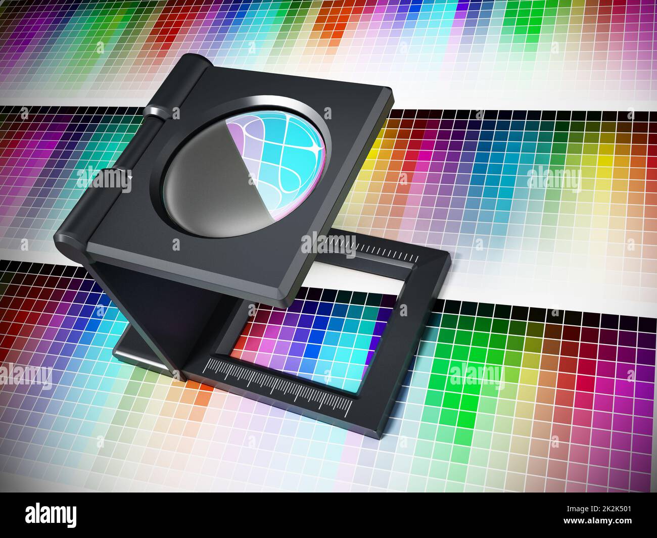 Printing loupe on color chart. 3D illustration Stock Photo - Alamy