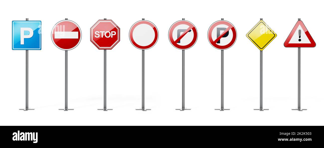 Traffic signs isolated on white background. 3D illustration Stock Photo