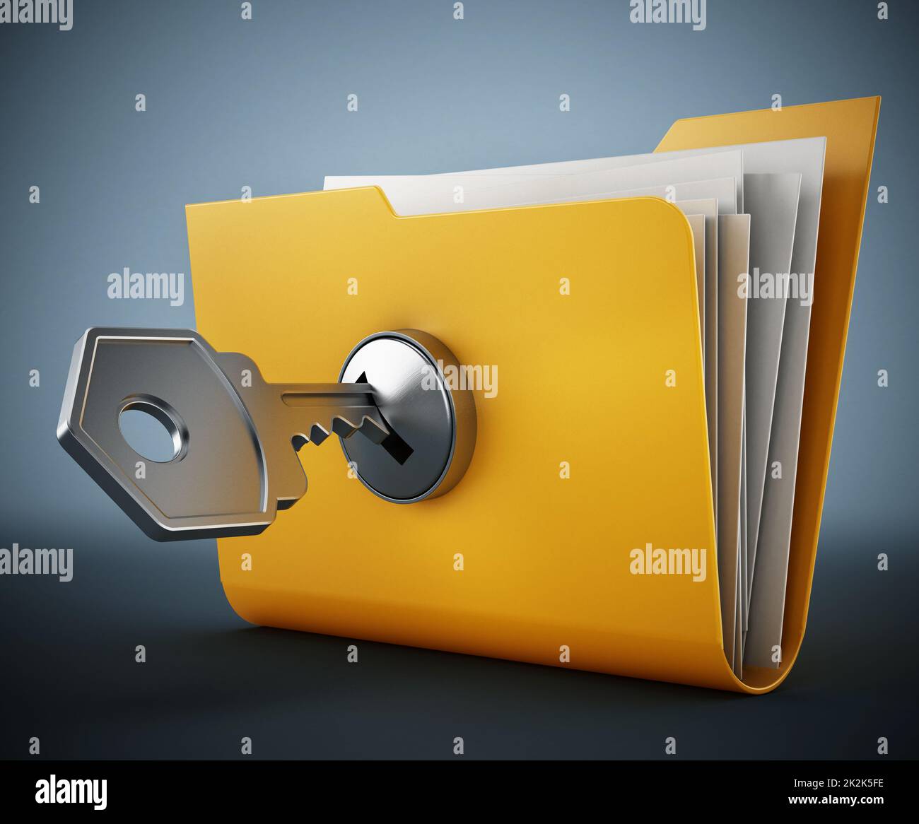 Key on locked yellow folder. 3D illustration Stock Photo Alamy