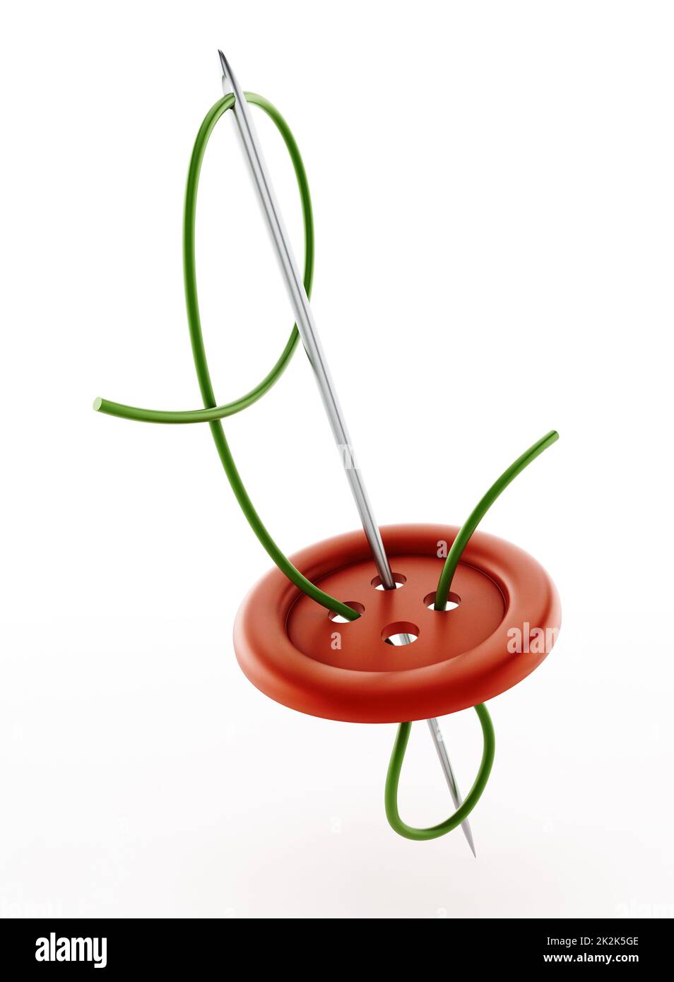 Sewing needle, rope and button. 3D illustration Stock Photo Alamy