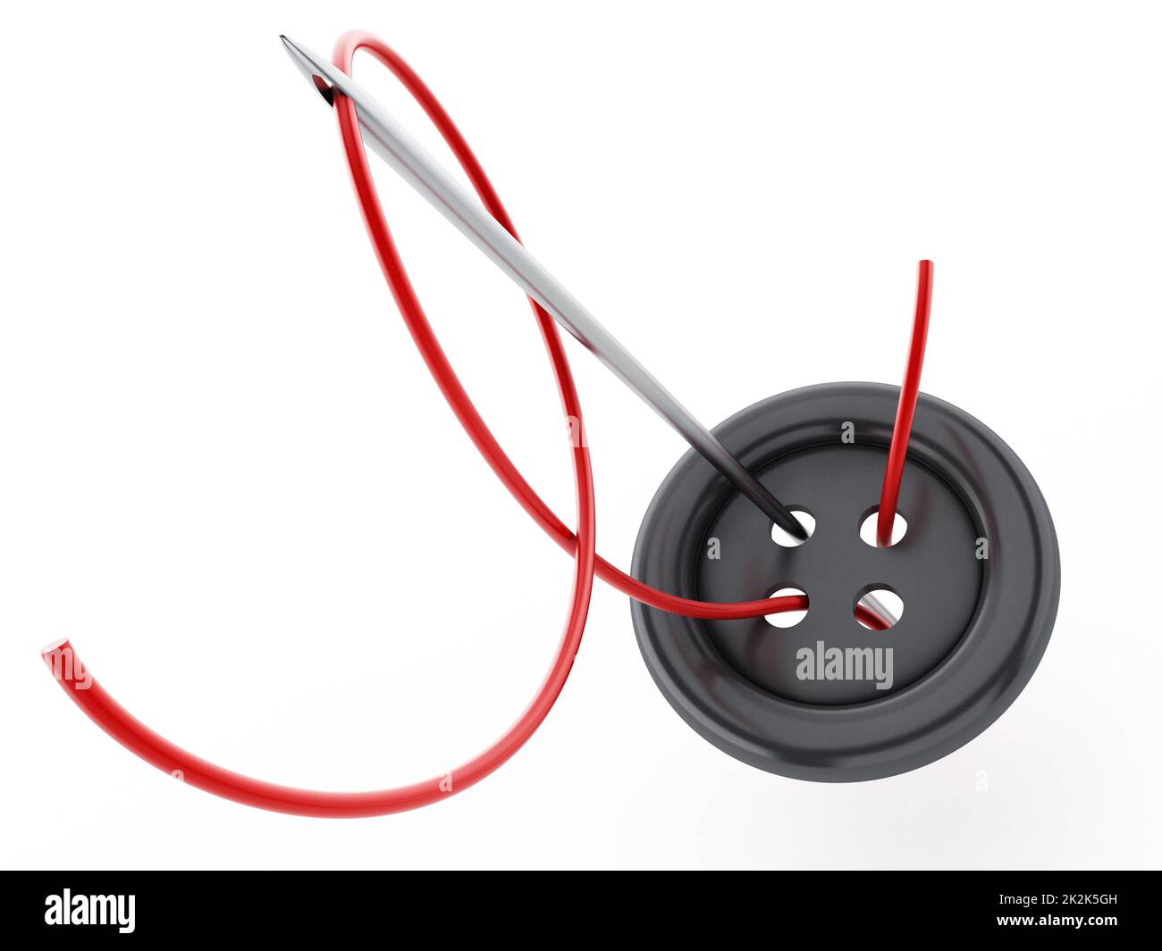 Sewing needle, rope and button. 3D illustration Stock Photo Alamy