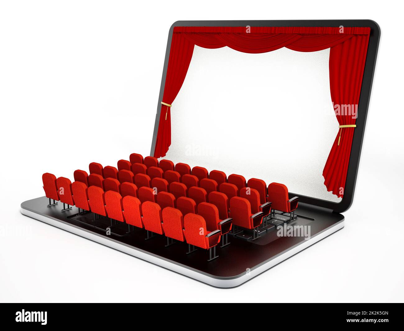Red seats on laptop computer with blank screen. 3D illustration Stock Photo