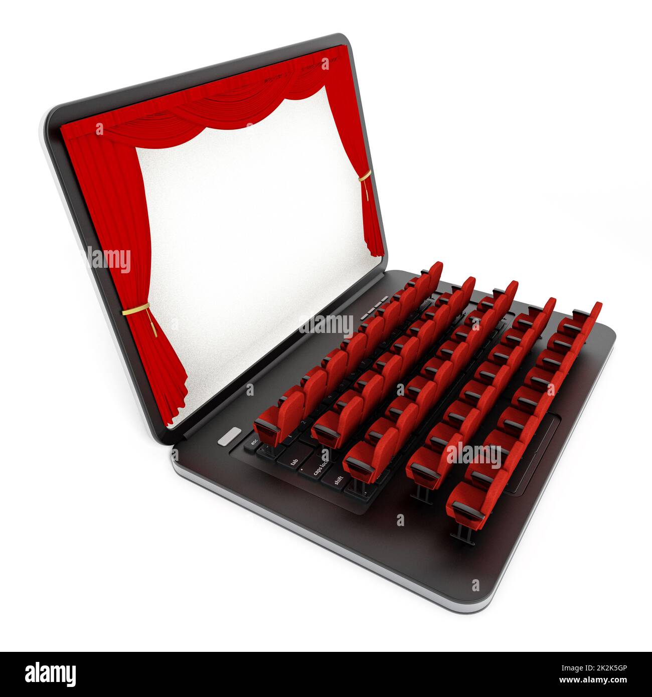 Red seats on laptop computer with blank screen. 3D illustration Stock Photo
