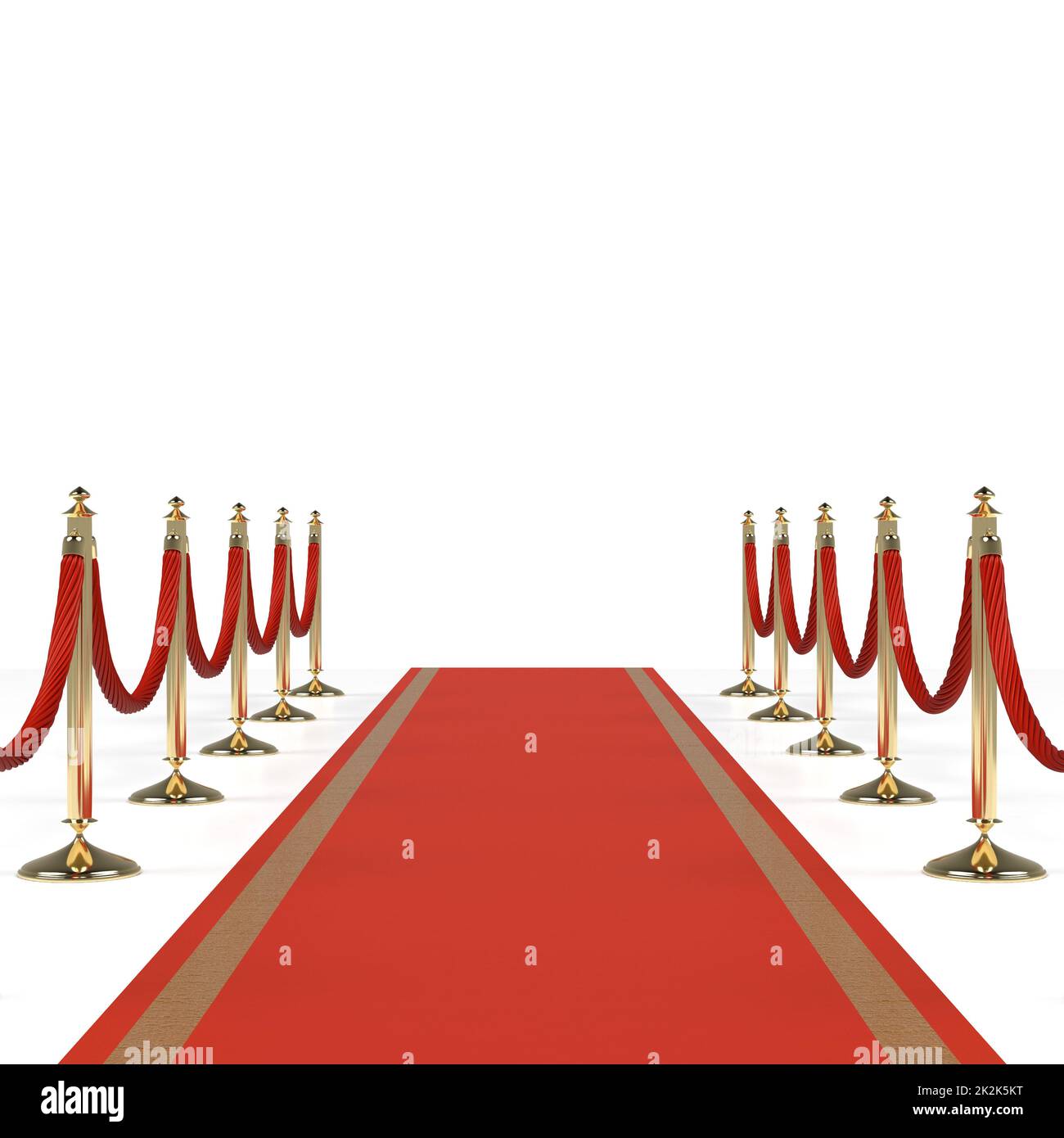 Red carpet with red ropes on golden stanchions. Exclusive event, movie